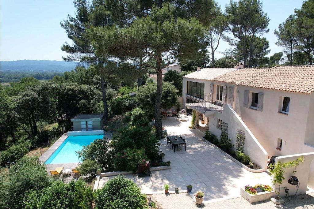 an aerial view of a house with a swimming pool at superb villa with private pool, with magnificent view of the luberon, in the heart of provence, 8 persons in Puget