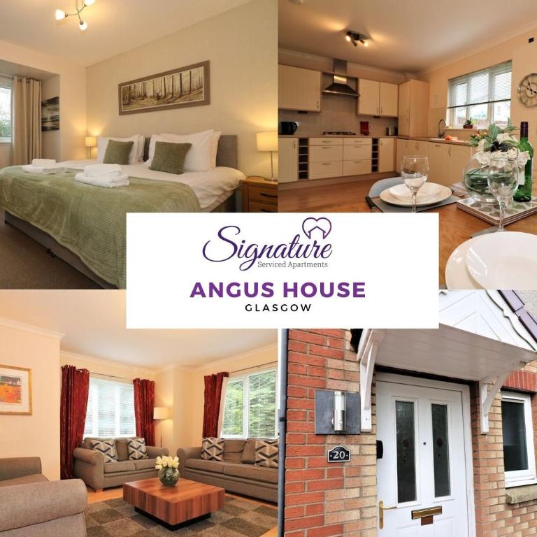 a collage of photos of a bedroom and an empty house at Signature - Angus House Glasgow in Glasgow