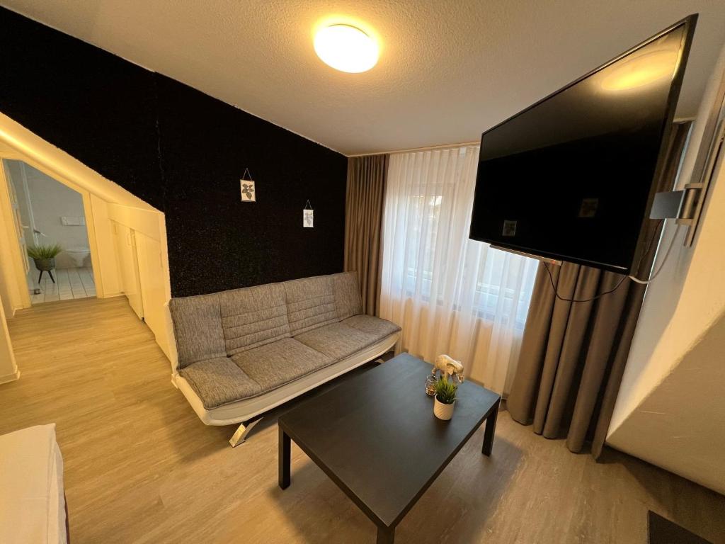 TV a/nebo společenská místnost v ubytování Hotel Bitzer Backnang Zentrum 24h CHECK IN HIGHSPEED WIFI BAHNOF 500m