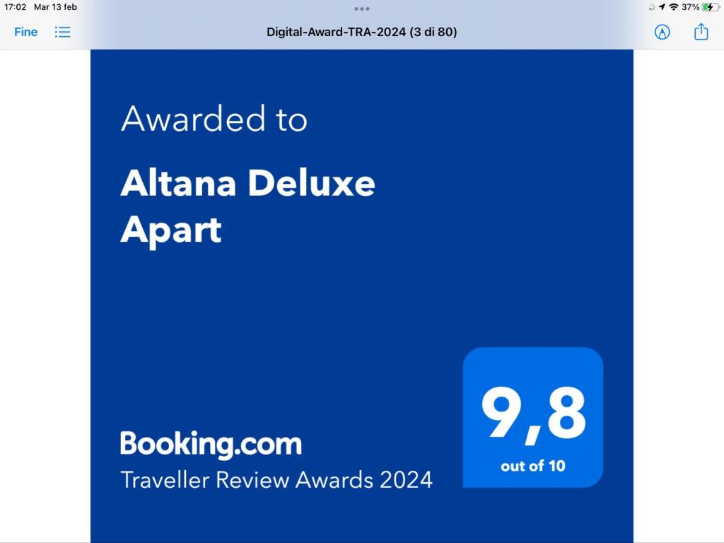 Certyfikat, podpis lub inny dokument wystawiony w obiekcie Altana Deluxe Apart