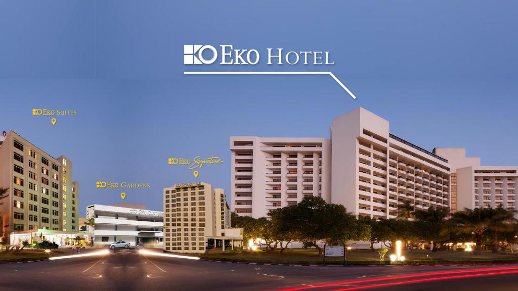 a rendering of a city street with buildings at Eko Hotel Main Building in Lagos