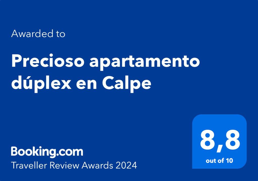 Certifikát, hodnocení, plakát nebo jiný dokument vystavený v ubytování Apartamento dúplex 6 personas en zona tranquila CALPE
