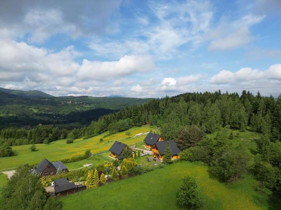 una vista aerea di una casa in un campo verde di Panorama Sucha Góra a Skawica