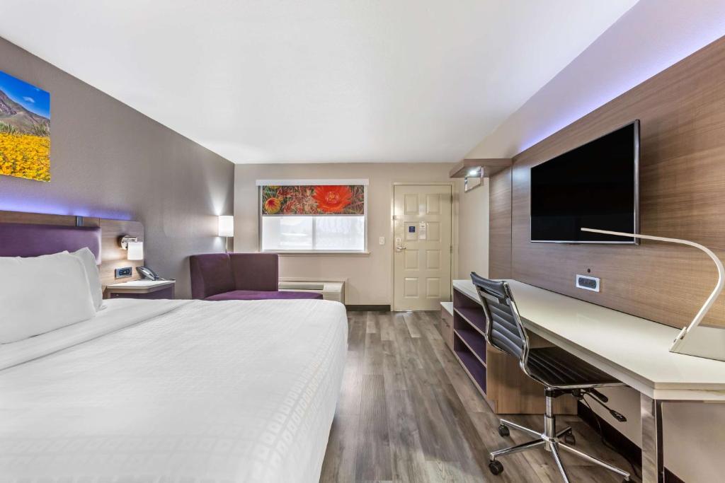 um quarto de hotel com uma cama, uma secretária e uma televisão em Best Western Sunland Park em El Paso