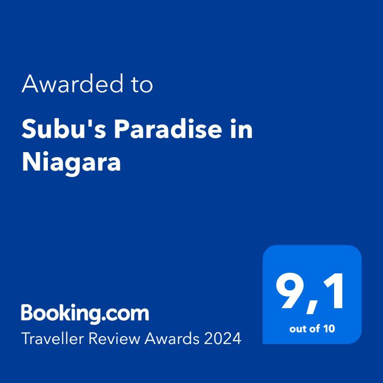Certifikát, hodnocení, plakát nebo jiný dokument vystavený v ubytování Subu's Paradise in Niagara