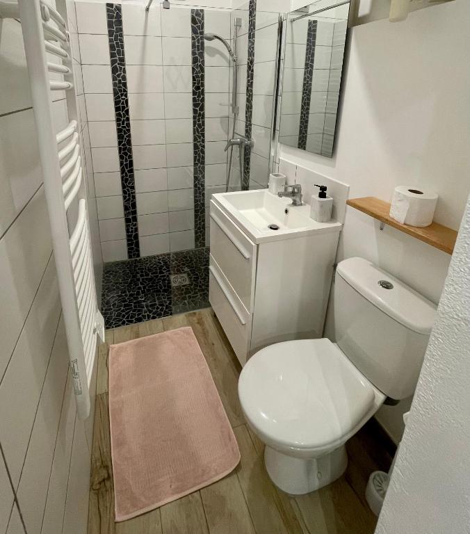 une salle de bain blanche avec des toilettes et un lavabo dans l'établissement Chez Sophie, à Toulon