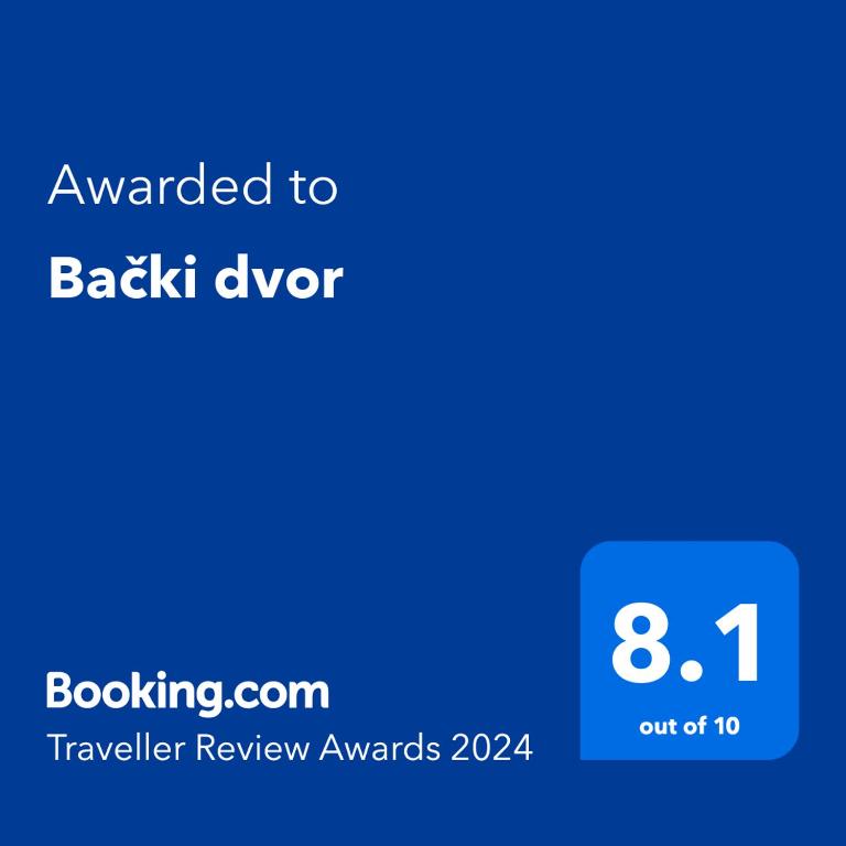 Certifikát, hodnocení, plakát nebo jiný dokument vystavený v ubytování Bački dvor