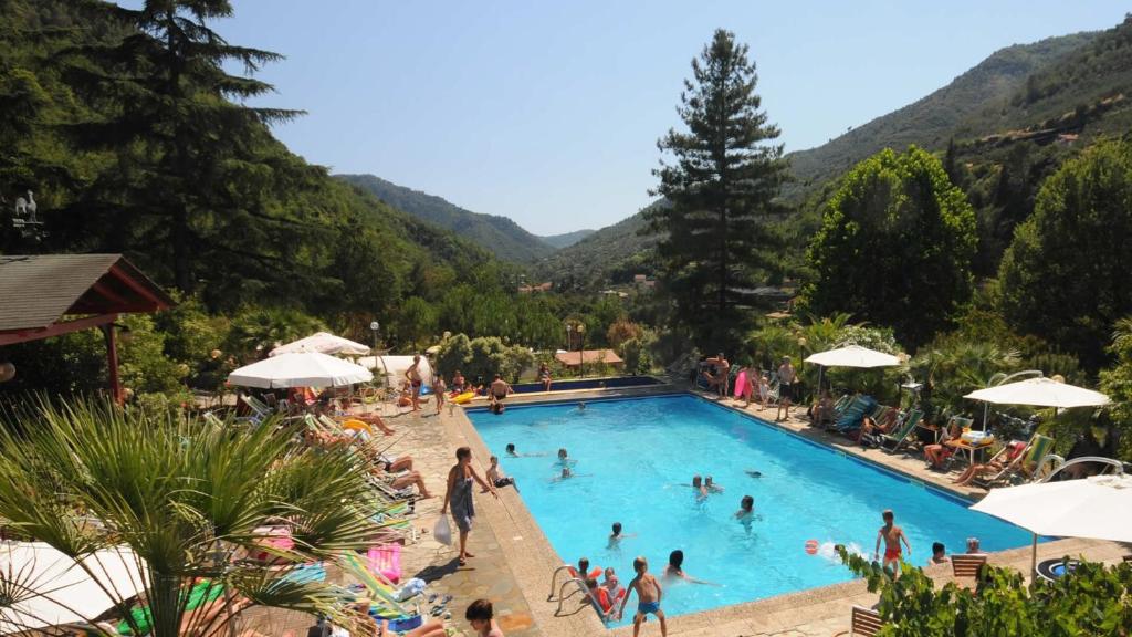 a group of people swimming in a swimming pool at Glamping Italian Riviera in Isolabona