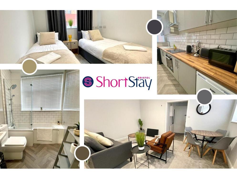 kolaż zdjęć sypialni i łazienki w obiekcie May Disc - Long Stay - Contractors w mieście Swindon