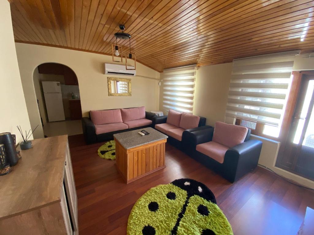 a living room with a couch and a table at Balcı Apart in Çanakkale