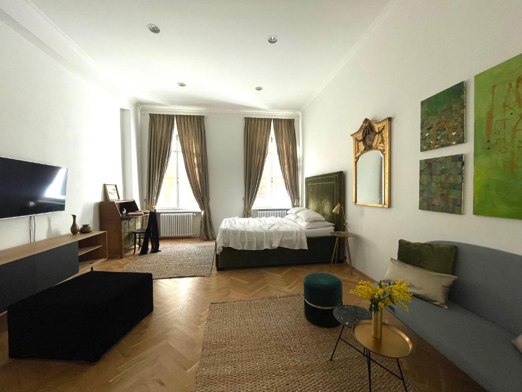 Televízia a/alebo spoločenská miestnosť v ubytovaní Premium Class Apartments III