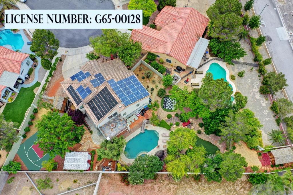 an overhead view of a house with a solarium at The Buddha Estate in Las Vegas