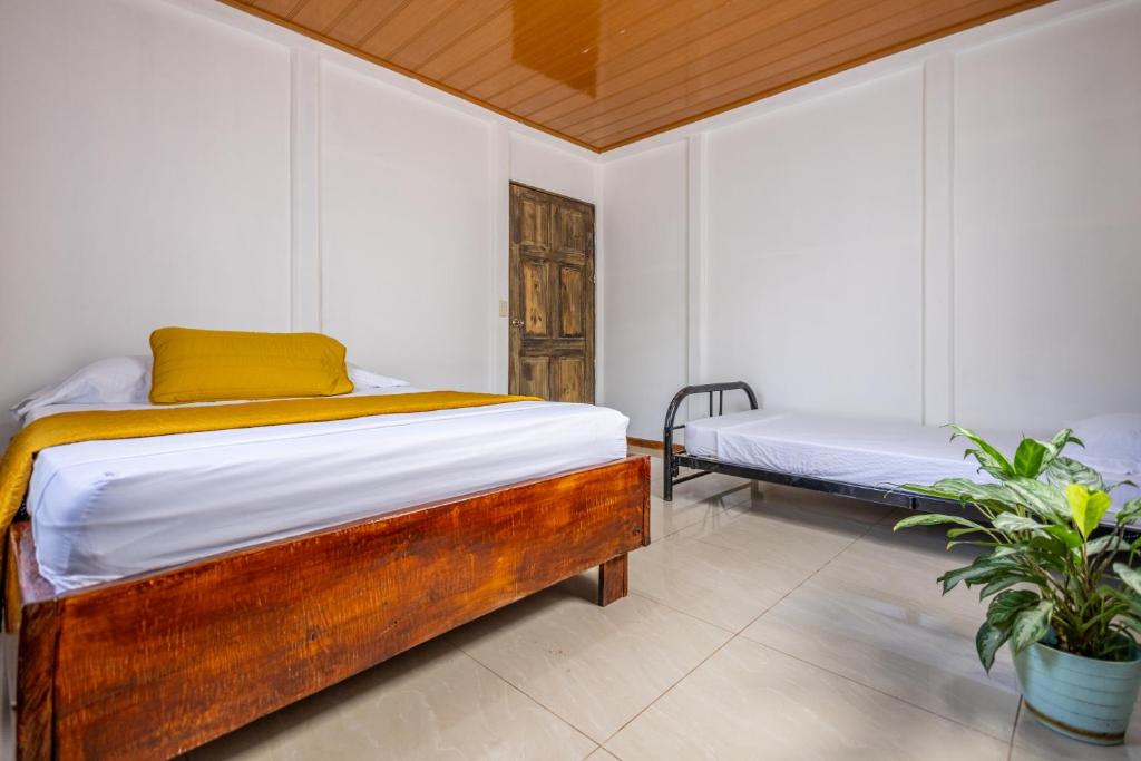 a bedroom with two beds in a room at Casa kattleya in Tortuguero