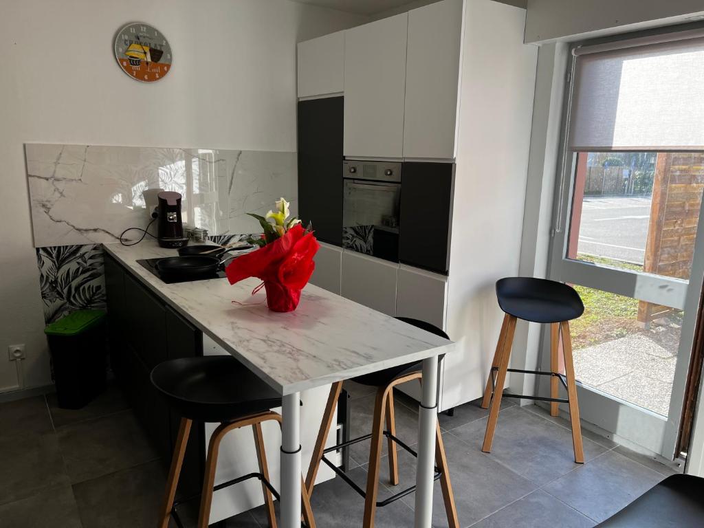 Kuchyň nebo kuchyňský kout v ubytování Hôtel Le Riquewihr