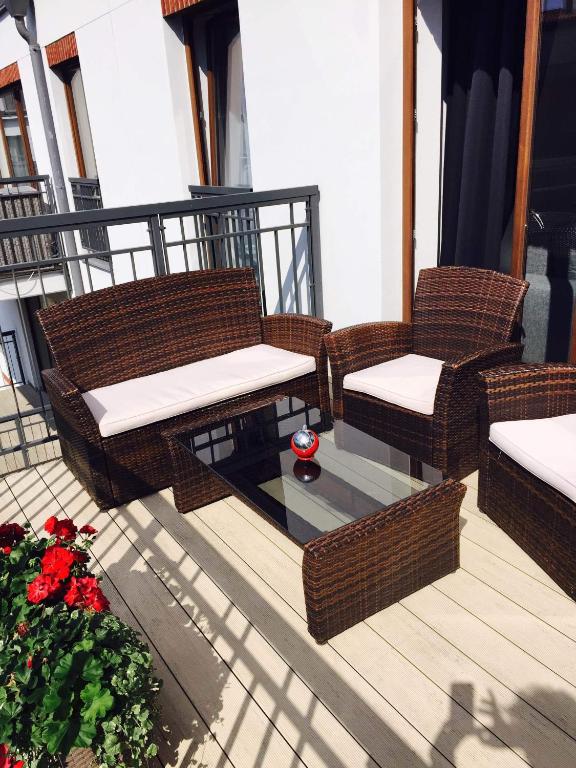 Balkón alebo terasa v ubytovaní Apartamenty Adalbert