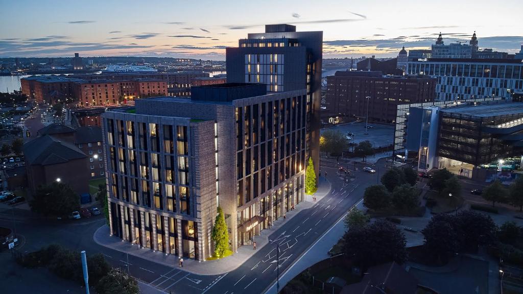 an overhead view of a building in a city at Maldron Hotel Liverpool City Centre in Liverpool