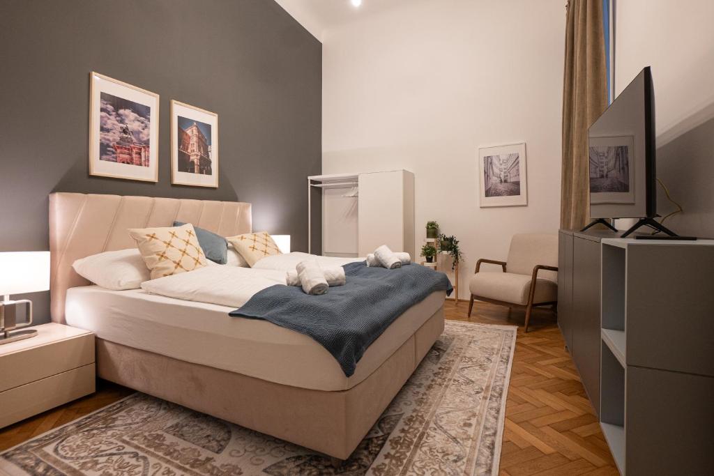 Säng eller sängar i ett rum på Top 2-room apartment in a 1st district of Vienna