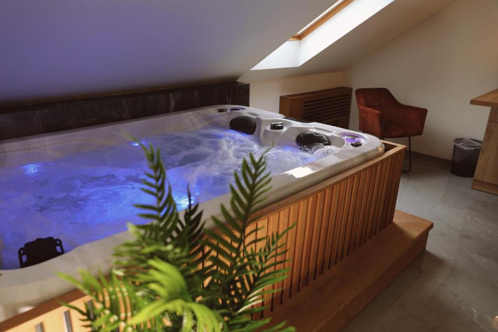a large hot tub in a room with a plant at Sax-Win in Požega