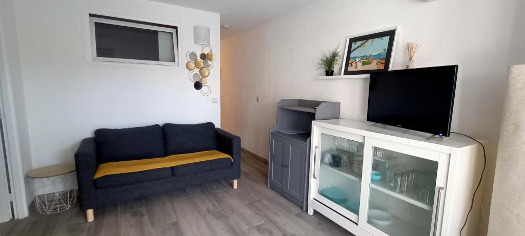 Televízia a/alebo spoločenská miestnosť v ubytovaní Port Cogolin, T2 calme dans belle résidence, piscine, proche St Tropez