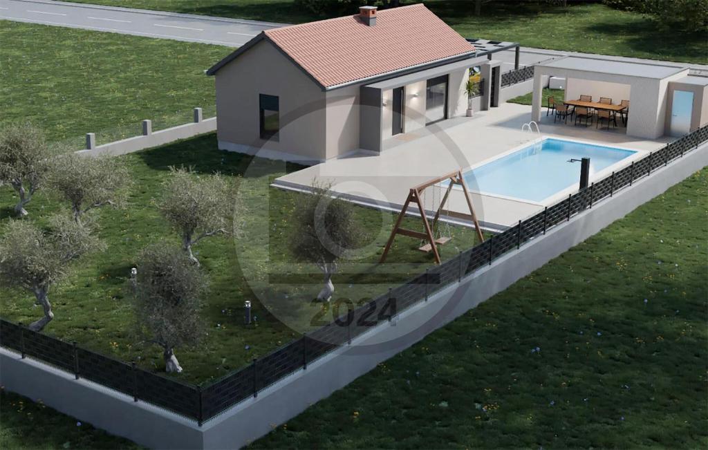eine Luftansicht eines Hauses mit Pool in der Unterkunft Nice Home In Paljuv With Wi-fi in Paljuv