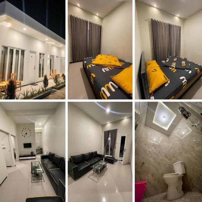 a collage of four pictures of a bedroom and a living room at Aesthetic Bromo Triple A Tour Family Room, Ngadisari, Probolinggo PARTNER, Additional Jeep Bromo Sunrise by Triple A Tour in Ngadisari