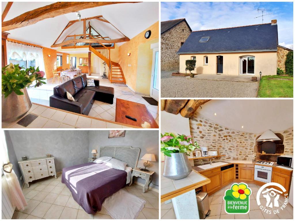 a collage of four pictures of a house at Gîte Courbeveille, 3 pièces, 6 personnes - FR-1-600-35 