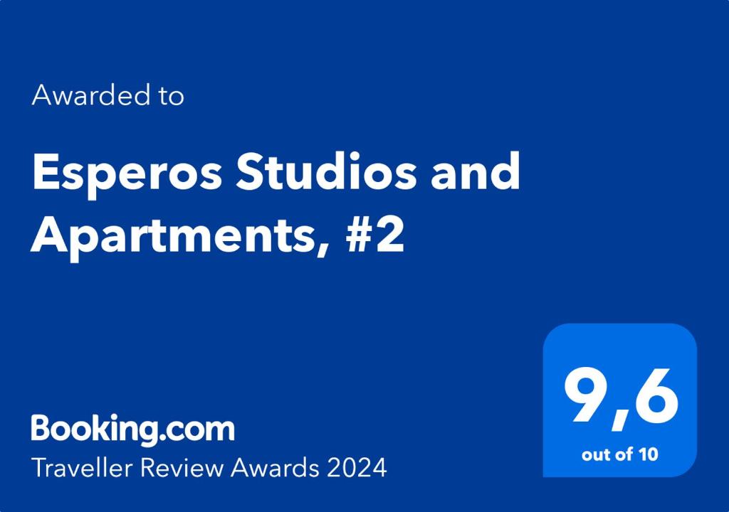 Certifikát, hodnocení, plakát nebo jiný dokument vystavený v ubytování Esperos Studios and Apartments, #2