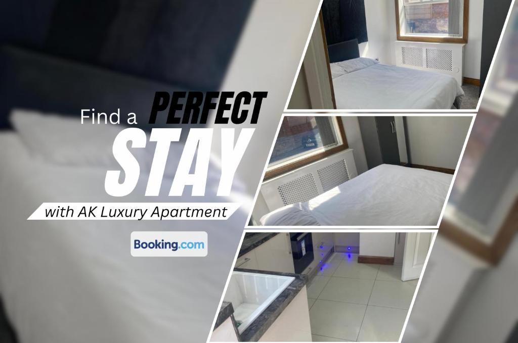a collage of pictures of a room with a bed and a window at Pure luxury APT2 in Wolverhampton