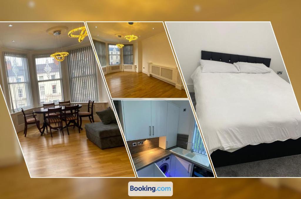 un collage de fotos de un dormitorio y un comedor en Designer Apartment APT6 en Wolverhampton