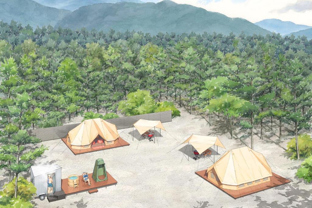 uma representação de um grupo de tendas na areia em Laforet Glamping Field Hakuba em Hakuba
