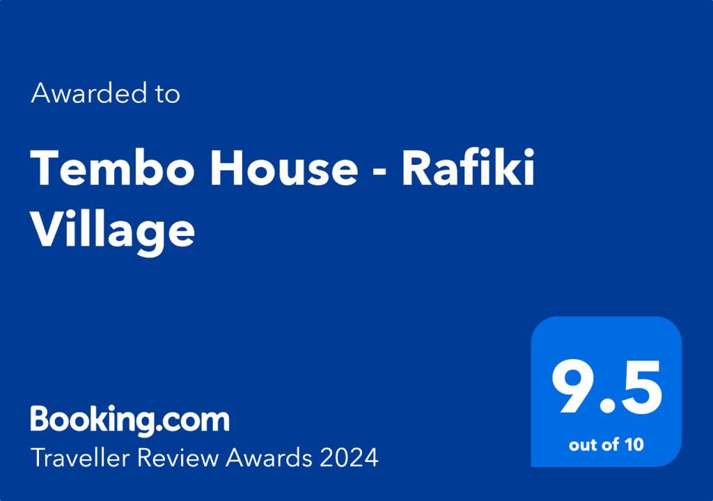 Ett certifikat, pris eller annat dokument som visas upp på Tembo House - Rafiki Village