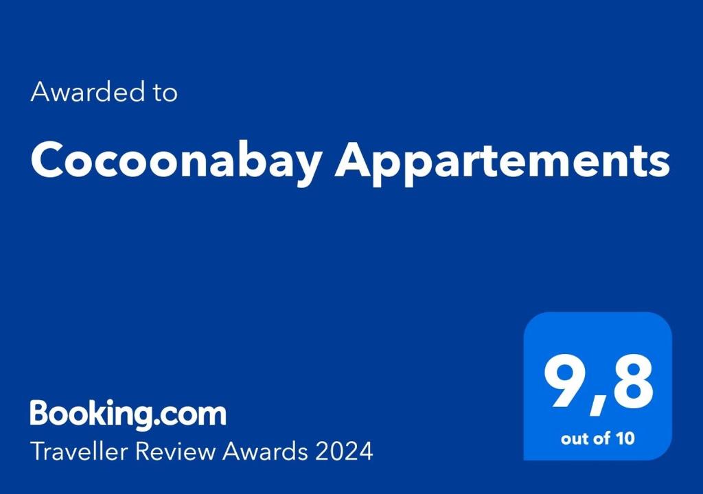 Certifikát, hodnocení, plakát nebo jiný dokument vystavený v ubytování Cocoonabay Appartements
