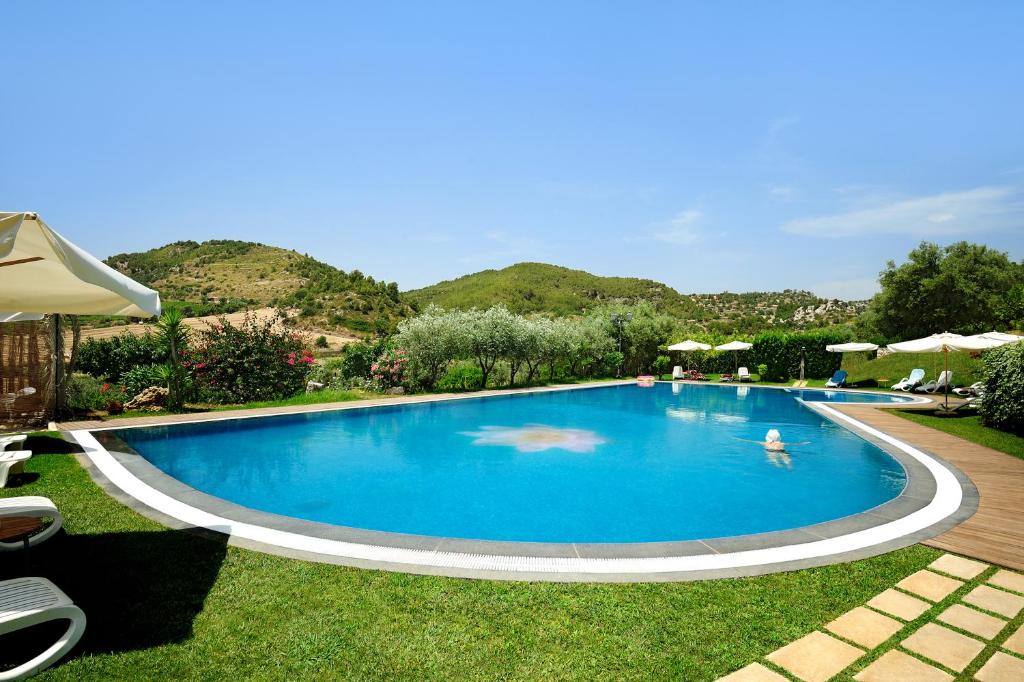 a large swimming pool with a person in the water at Kallikoros Country Resort & Spa in Noto