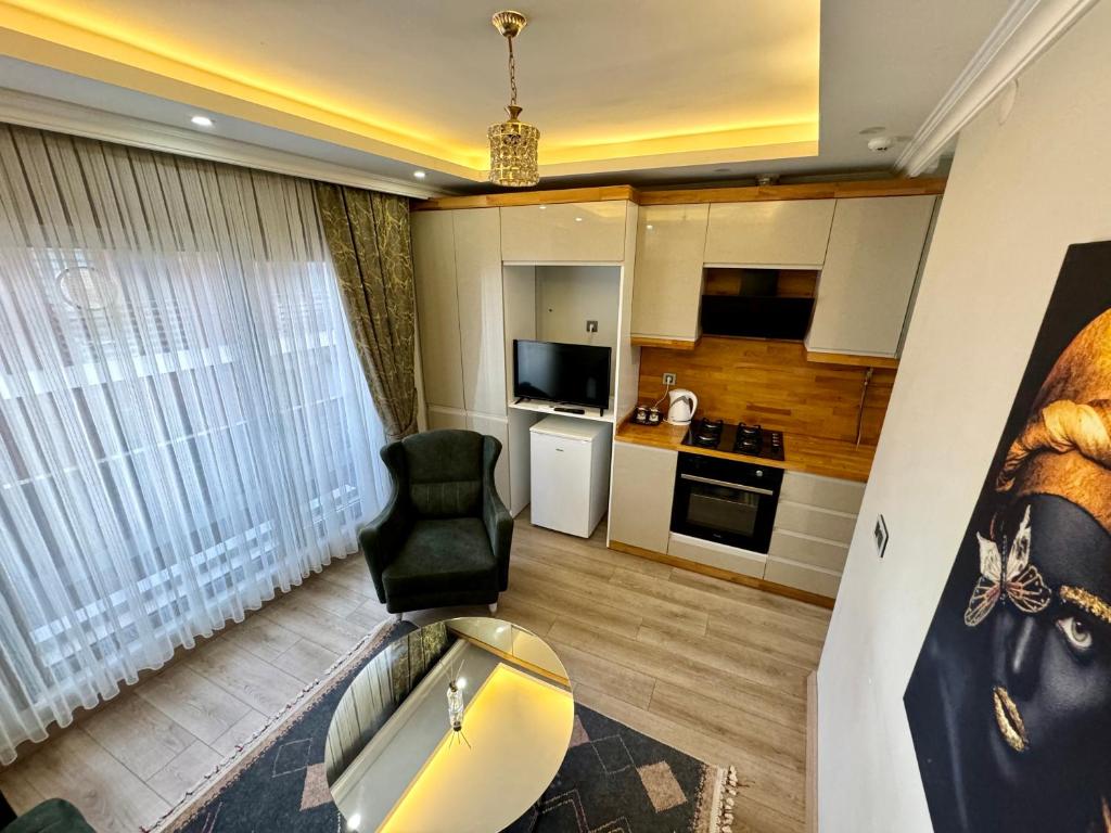 Kuchyň nebo kuchyňský kout v ubytování The Pashaam Suit Bakırköy