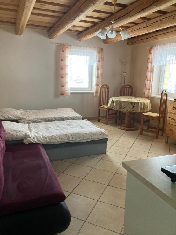 順佩爾克的住宿－Ubytování Pohoda，一间卧室配有两张床和一张桌子及椅子