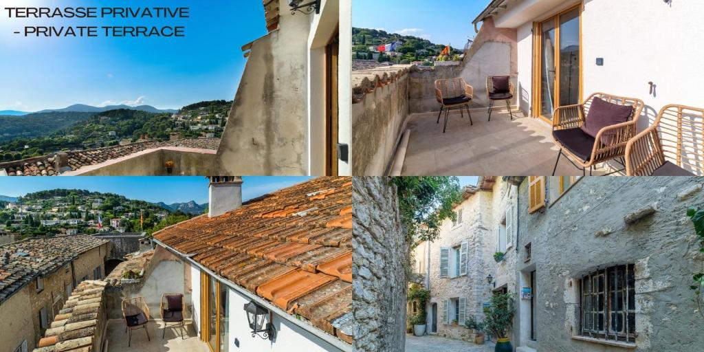 un collage de quatre photos d'une maison dans l'établissement Soleil & Convivialité à Saint-Paul 8P, à Saint-Paul-de-Vence