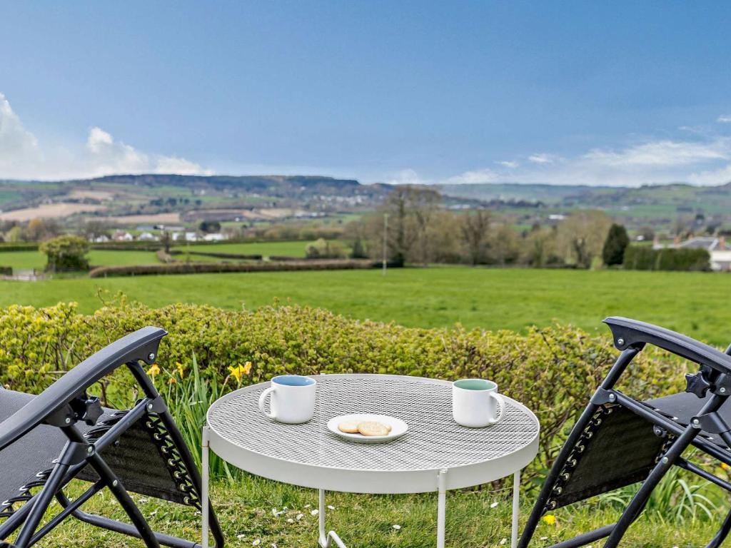 a table with two cups and two chairs on a field at 2 Bed in Axminster 45096 in Axminster