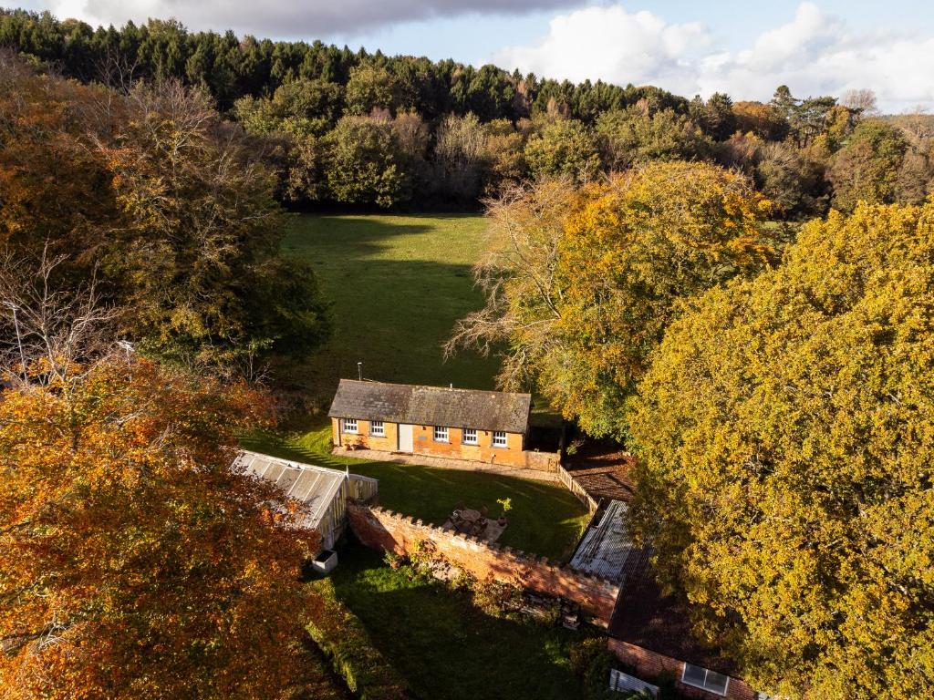 an aerial view of a house in a field at Piglets Retreat in Budleigh Salterton