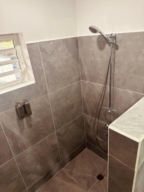 Koupelna v ubytování Pension Irivai appartement "Uparu" 1 chambre bord de mer