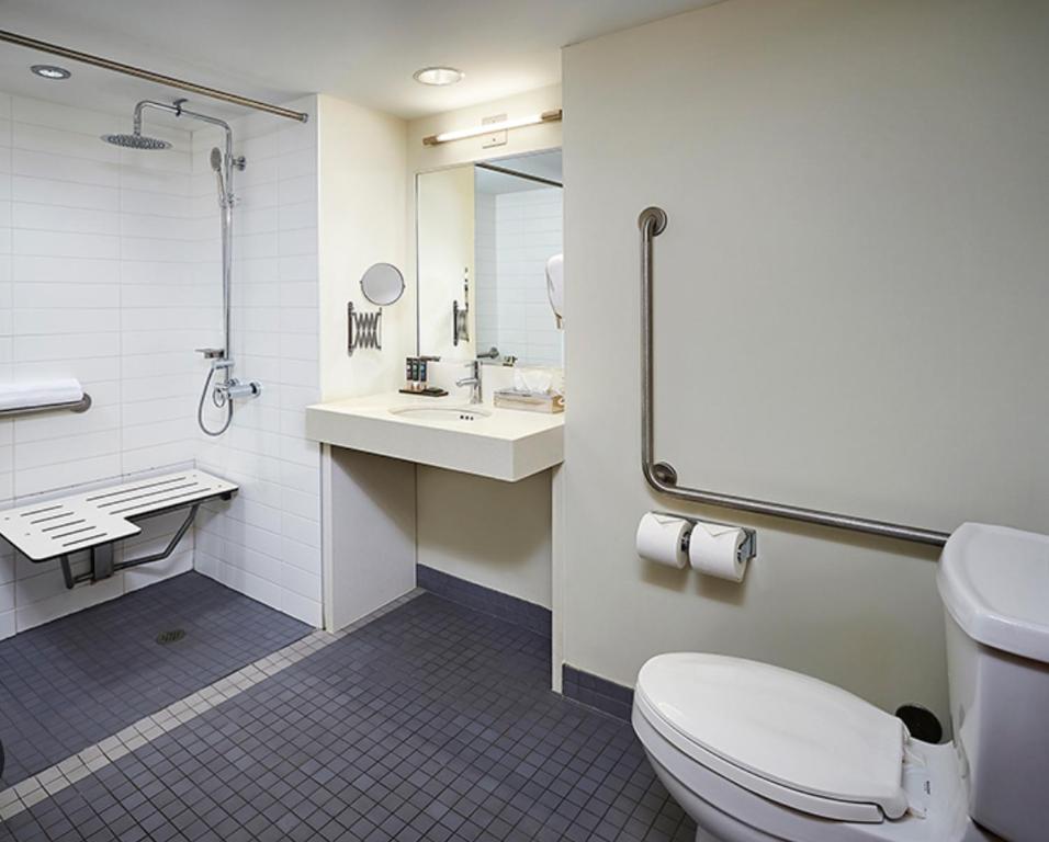 La salle de bains est pourvue de toilettes et d'un lavabo. dans l'établissement JAL COUNTRY INN, à Jal