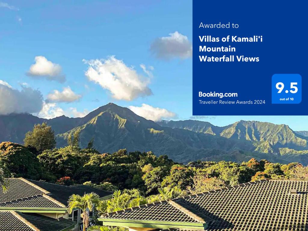 a view of the mountains from a house at Villas of Kamali'i Mountain Waterfall Views in Princeville