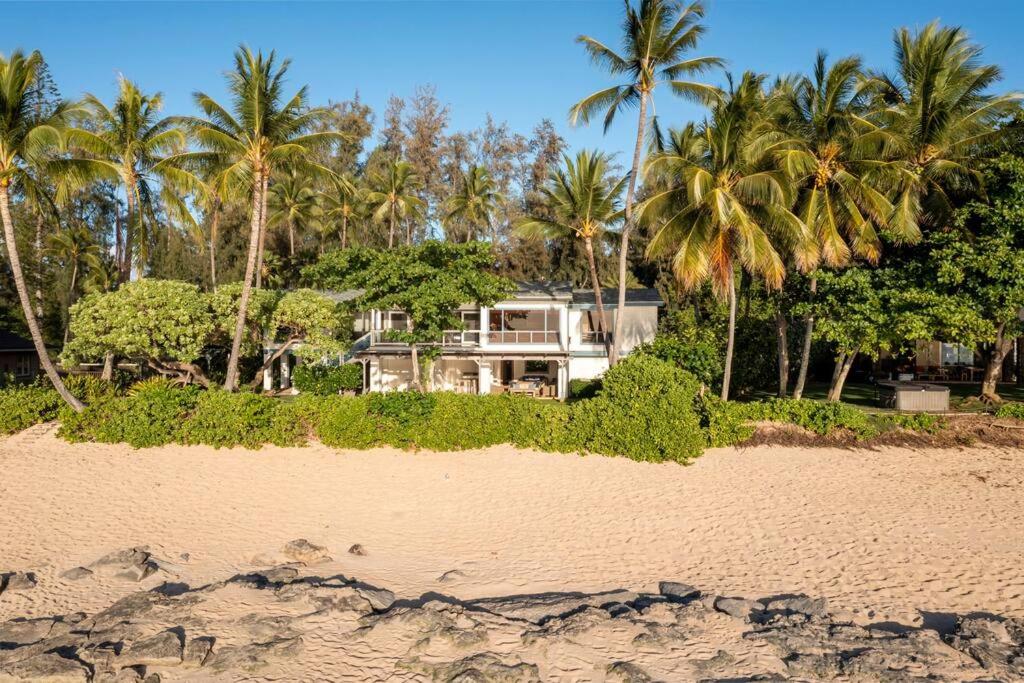 a house on a beach with palm trees at Maluhia ~ Peace & Tranquility in Haleiwa