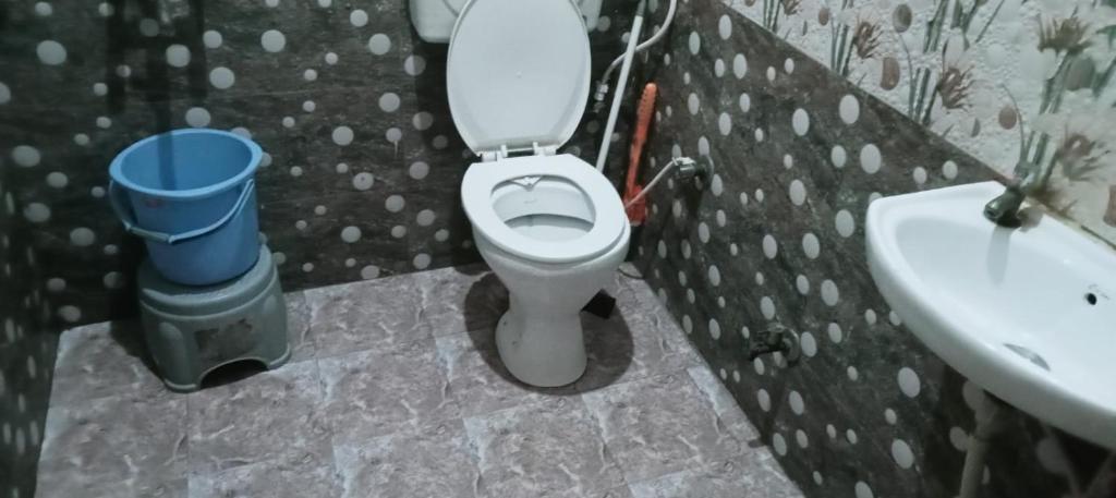 a bathroom with a toilet and a sink at Shri mad bhagavat mandir in Vrindāvan