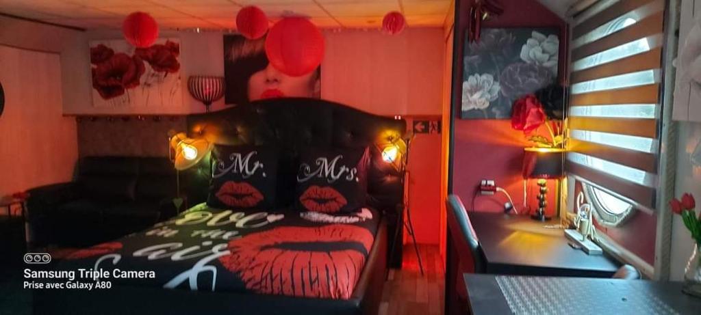 Postel nebo postele na pokoji v ubytování Péniche Morgane 2 SAS Les Bêtises