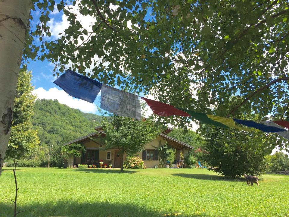 a flag hanging from a tree in front of a house at B&B Notte Stellata in Gaiola