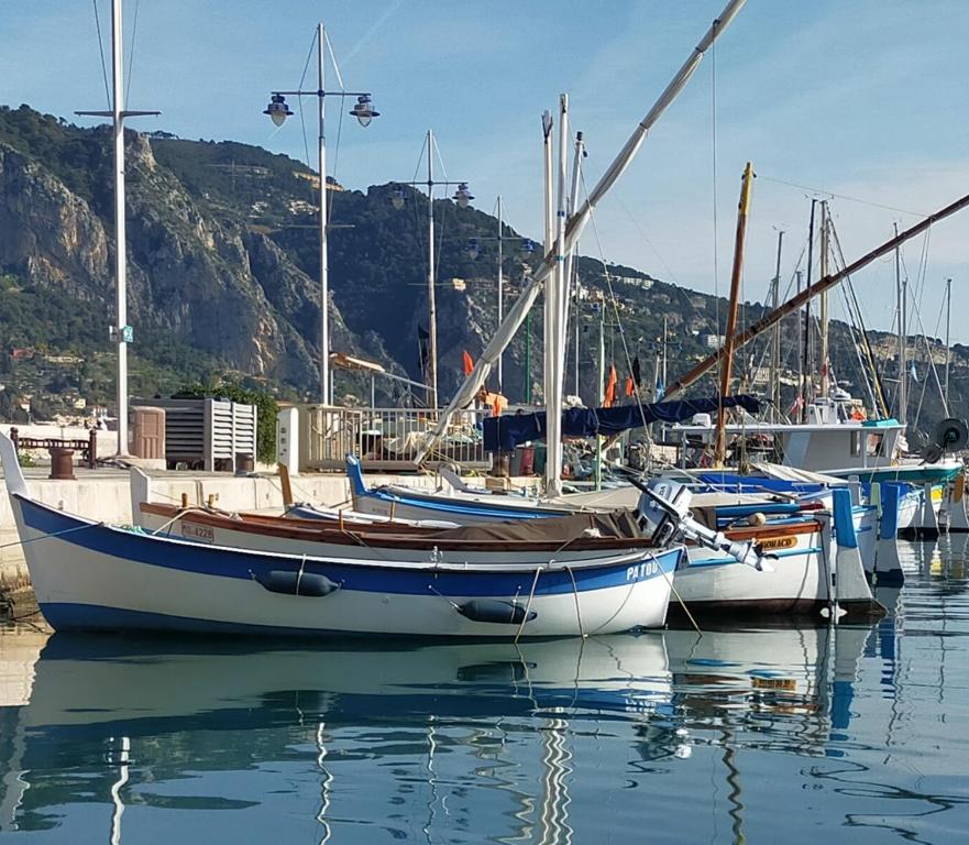 a group of boats are docked in the water at Maison de Ville typique Mentonnaise in Menton