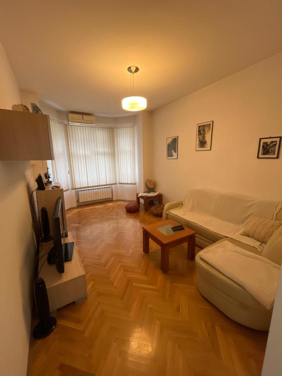 ein Wohnzimmer mit Sofa und Fernseher in der Unterkunft Casa del Rey in Sofia