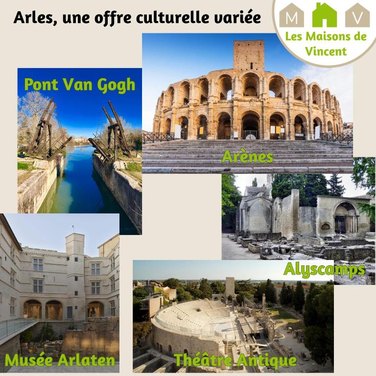 a collage of photos of architectural landmarks at Ateliers, Terrasse - Parking - Clim in Arles
