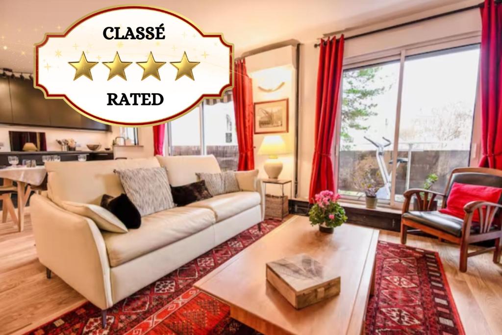 Χώρος καθιστικού στο Paris-Daumesnil - Grand 2 pieces 4 etoiles de charme sur jardin - 61m2, pour 4p - Large 4 star charming 1 BR apt for 4 with AC