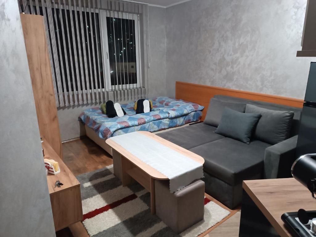 un piccolo soggiorno con divano di Студио Еми a Chepelare